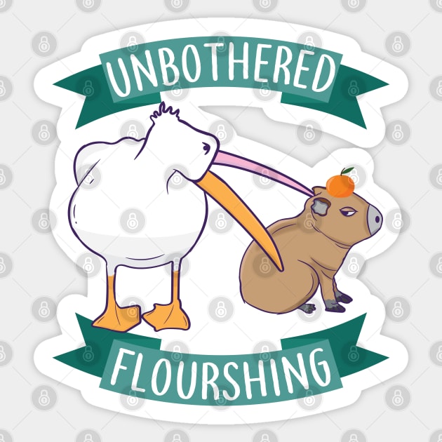 Unbothered Flourishing Capybara Pelican Funny Meme Cute Meme Sticker by alltheprints